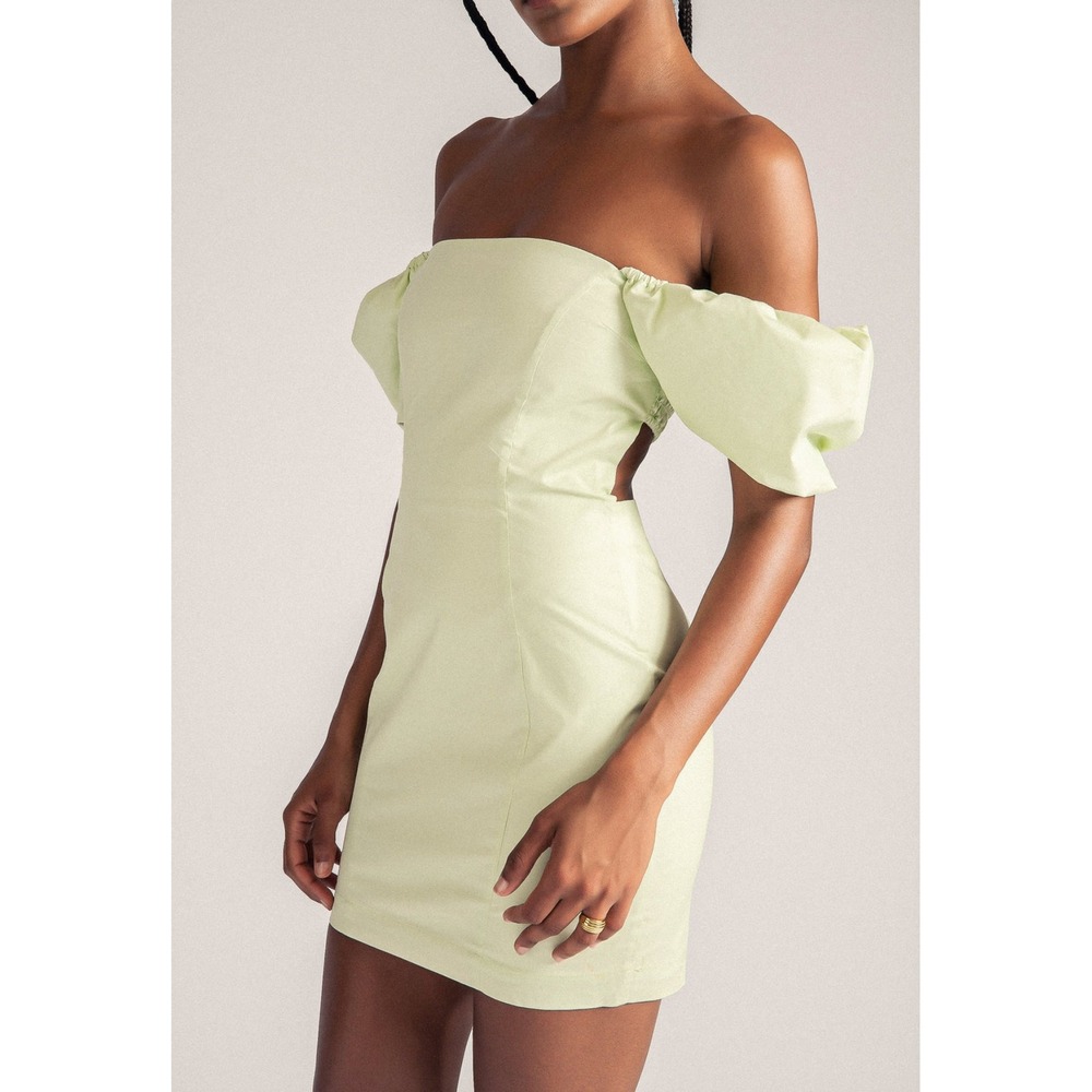 MESHKI Leonie Celery Green Puff Sleeve Cutout Bodycon Mini Dress DR02058WD3 M